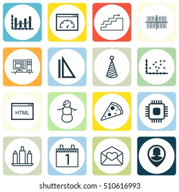 Set Of 16 Universal Editable Icons. Can Be Used For Web, Mobile And App Design. Includes Icons Such As Birthday Hat, Winter, Coding And More.