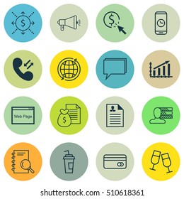 Set Of 16 Universal Editable Icons. Can Be Used For Web, Mobile And App Design. Includes Icons Such As Profit Graph, Plastic Card, Report And More.