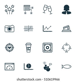 Set Of 16 Universal Editable Icons. Can Be Used For Web, Mobile And App Design. Includes Icons Such As Credit Card, Focus Group, Fishing And More.