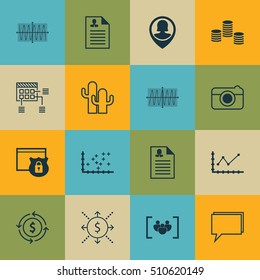 Set Of 16 Universal Editable Icons. Can Be Used For Web, Mobile And App Design. Includes Icons Such As Security, Street, Money Recycle And More.