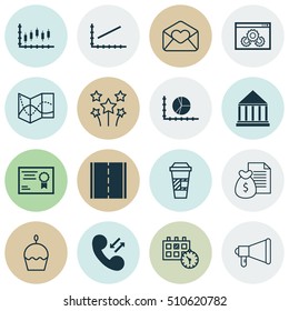 Set Of 16 Universal Editable Icons. Can Be Used For Web, Mobile And App Design. Includes Icons Such As Announcement, Photo Camera, Website Performance And More.
