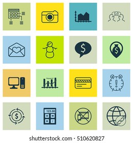 Set Of 16 Universal Editable Icons. Can Be Used For Web, Mobile And App Design. Includes Icons Such As Money Navigation, Cooperation, Sequence Graphics And More.