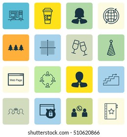 Set Of 16 Universal Editable Icons. Can Be Used For Web, Mobile And App Design. Includes Icons Such As Collaboration, Coaching, Growth And More.