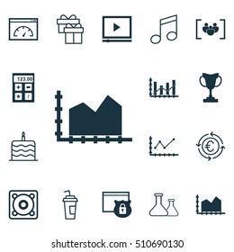 Set Of 16 Universal Editable Icons. Can Be Used For Web, Mobile And App Design. Includes Icons Such As Loading Speed, Crotchets, Financial And More.