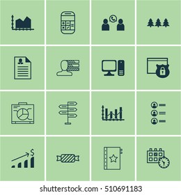 Set Of 16 Universal Editable Icons. Can Be Used For Web, Mobile And App Design. Includes Icons Such As Successful Investment, Desktop Computer, Raise Diagram And More.