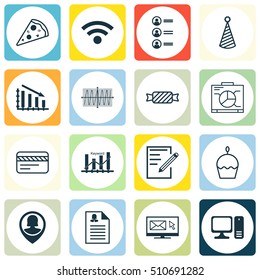 Set Of 16 Universal Editable Icons. Can Be Used For Web, Mobile And App Design. Includes Icons Such As Keyword Optimisation, Newsletter, Fail Graph And More.