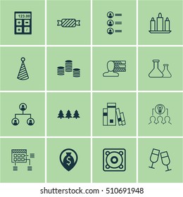 Set Of 16 Universal Editable Icons. Can Be Used For Web, Mobile And App Design. Includes Icons Such As Birthday Hat, Money, Holiday Ornament And More.