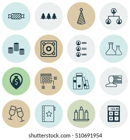 Set Of 16 Universal Editable Icons. Can Be Used For Web, Mobile And App Design. Includes Icons Such As Financial, Wax, Job Applicants And More.