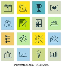 Set Of 16 Universal Editable Icons. Can Be Used For Web, Mobile And App Design. Includes Icons Such As Questionnaire, Job Applicants, Collaborative Solution And More.