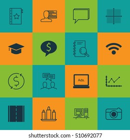 Set Of 16 Universal Editable Icons. Can Be Used For Web, Mobile And App Design. Includes Icons Such As Business Deal, Money Trasnfer, Computer And More.