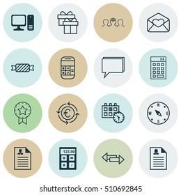 Set Of 16 Universal Editable Icons. Can Be Used For Web, Mobile And App Design. Includes Icons Such As Greeting Email, Financial, Female Application And More.