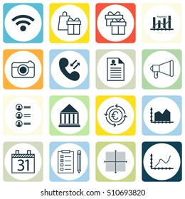 Set Of 16 Universal Editable Icons. Can Be Used For Web, Mobile And App Design. Includes Icons Such As Street, Shopping, Achievement Graph And More.
