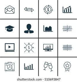 Set Of 16 Universal Editable Icons. Can Be Used For Web, Mobile And App Design. Includes Icons Such As Line Grid, Manager, Money And More.