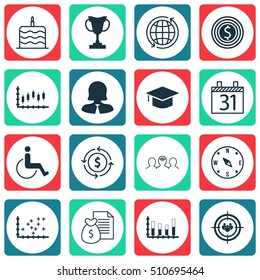 Set Of 16 Universal Editable Icons. Can Be Used For Web, Mobile And App Design. Includes Icons Such As Business Goal, Accessibility, Focus Group And More.