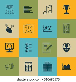 Set Of 16 Universal Editable Icons. Can Be Used For Web, Mobile And App Design. Includes Icons Such As Job Applicants, Discussion, Pin Employee And More.