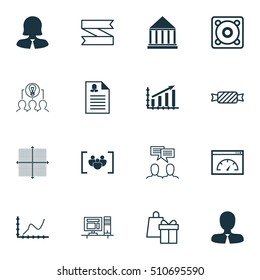 Set Of 16 Universal Editable Icons. Can Be Used For Web, Mobile And App Design. Includes Icons Such As Graphical Grid, Computer, Collaborative Solution And More.
