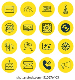 Set Of 16 Universal Editable Icons. Can Be Used For Web, Mobile And App Design. Includes Icons Such As Cooperation, Blank Ribbon, Focus Group And More.