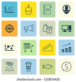 Set Of 16 Universal Editable Icons. Can Be Used For Web, Mobile And App Design. Includes Icons Such As Warranty, Announcement, Shopping And More.
