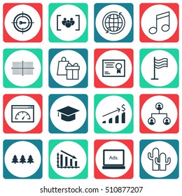 Set Of 16 Universal Editable Icons. Can Be Used For Web, Mobile And App Design. Includes Icons Such As Cacti, Graduation, Loading Speed And More.