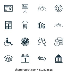 Set Of 16 Universal Editable Icons. Can Be Used For Web, Mobile And App Design. Includes Icons Such As Certificate, Business Goal, Presentation And More.