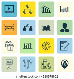 Set Of 16 Universal Editable Icons. Can Be Used For Web, Mobile And App Design. Includes Icons Such As Paper, Presentation, Tree Structure And More.