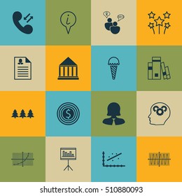 Set Of 16 Universal Editable Icons. Can Be Used For Web, Mobile And App Design. Includes Icons Such As Sinus Graph, Presentation, Frozen Food And More.