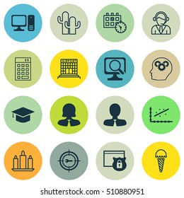 Set Of 16 Universal Editable Icons. Can Be Used For Web, Mobile And App Design. Includes Icons Such As Airport Construction, Graduation, Keyword Marketing And More.
