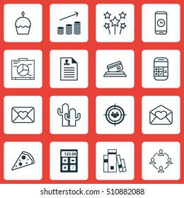 Set Of 16 Universal Editable Icons. Can Be Used For Web, Mobile And App Design. Includes Icons Such As Collaboration, Coins Growth, Board And More.