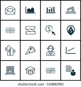 Set Of 16 Universal Editable Icons. Can Be Used For Web, Mobile And App Design. Includes Icons Such As Money Navigation, Keyword Optimisation, Airport Construction And More.