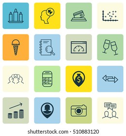 Set Of 16 Universal Editable Icons. Can Be Used For Web, Mobile And App Design. Includes Icons Such As Cooperation, Money Navigation, Loading Speed And More.