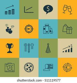 Set Of 16 Universal Editable Icons. Can Be Used For Web, Mobile And App Design. Includes Icons Such As Successful Investment, Keyword Marketing, Personal Skills And More.