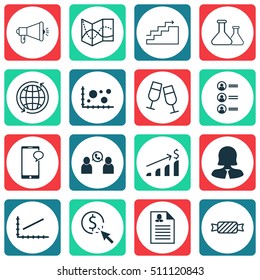 Set Of 16 Universal Editable Icons. Can Be Used For Web, Mobile And App Design. Includes Icons Such As Business Woman, Female Application, Successful Investment And More.