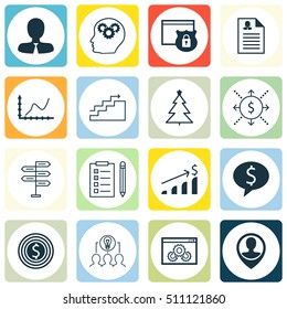 Set Of 16 Universal Editable Icons. Can Be Used For Web, Mobile And App Design. Includes Icons Such As Business Deal, Website Performance, Successful Investment And More.