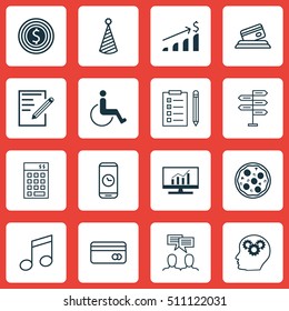 Set Of 16 Universal Editable Icons. Can Be Used For Web, Mobile And App Design. Includes Icons Such As Opportunity, Pizza Meal, Crotchets And More.