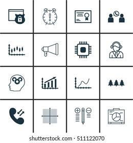 Set Of 16 Universal Editable Icons. Can Be Used For Web, Mobile And App Design. Includes Icons Such As Achievement Graph, Chip, Board And More.