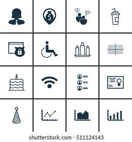 Set Of 16 Universal Editable Icons. Can Be Used For Web, Mobile And App Design. Includes Icons Such As Certificate, Wax, Changes Graph And More.