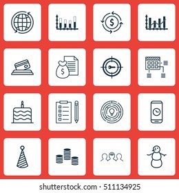 Set Of 16 Universal Editable Icons. Can Be Used For Web, Mobile And App Design. Includes Icons Such As Call Duration, Money, Report And More.