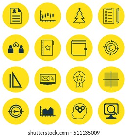 Set Of 16 Universal Editable Icons. Can Be Used For Web, Mobile And App Design. Includes Icons Such As Newsletter, Wallet, Graphical Grid And More.