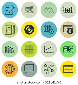 Set Of 16 Universal Editable Icons. Can Be Used For Web, Mobile And App Design. Includes Icons Such As Paper, Reminder, Raise Diagram And More.