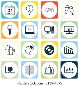 Set Of 16 Universal Editable Icons. Can Be Used For Web, Mobile And App Design. Includes Icons Such As Digital Media, Cacti, Fail Graph And More.