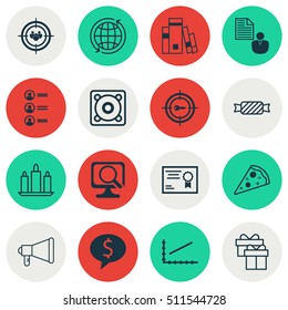 Set Of 16 Universal Editable Icons. Can Be Used For Web, Mobile And App Design. Includes Icons Such As Focus Group, Announcement, World And More.