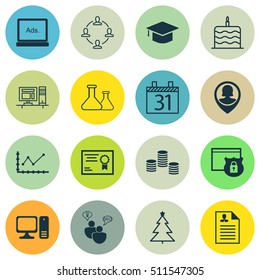 Set Of 16 Universal Editable Icons. Can Be Used For Web, Mobile And App Design. Includes Icons Such As Security, Graduation, Money And More.