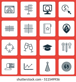 Set Of 16 Universal Editable Icons. Can Be Used For Web, Mobile And App Design. Includes Icons Such As Website Performance, Opportunity, Birthday Hat And More.