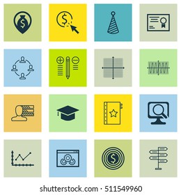 Set Of 16 Universal Editable Icons. Can Be Used For Web, Mobile And App Design. Includes Icons Such As Money Navigation, PPC, Website Performance And More.