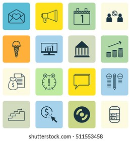 Set Of 16 Universal Editable Icons. Can Be Used For Web, Mobile And App Design. Includes Icons Such As Market Research, Blank Cd, Conference And More.