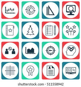 Set Of 16 Universal Editable Icons. Can Be Used For Web, Mobile And App Design. Includes Icons Such As Measurement, Female Application, Festive Fireworks And More.