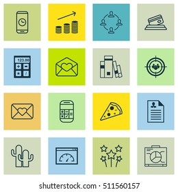 Set Of 16 Universal Editable Icons. Can Be Used For Web, Mobile And App Design. Includes Icons Such As Greeting Email, Collaboration, Sliced Pizza And More.