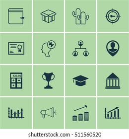 Set Of 16 Universal Editable Icons. Can Be Used For Web, Mobile And App Design. Includes Icons Such As Certificate, Employee Location, Media Campaign And More.