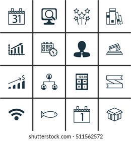 Set Of 16 Universal Editable Icons. Can Be Used For Web, Mobile And App Design. Includes Icons Such As Profit Graph, Tree Structure, Blank Ribbon And More.