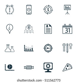 Set Of 16 Universal Editable Icons. Can Be Used For Web, Mobile And App Design. Includes Icons Such As Circle Graph, Date, Presentation And More.